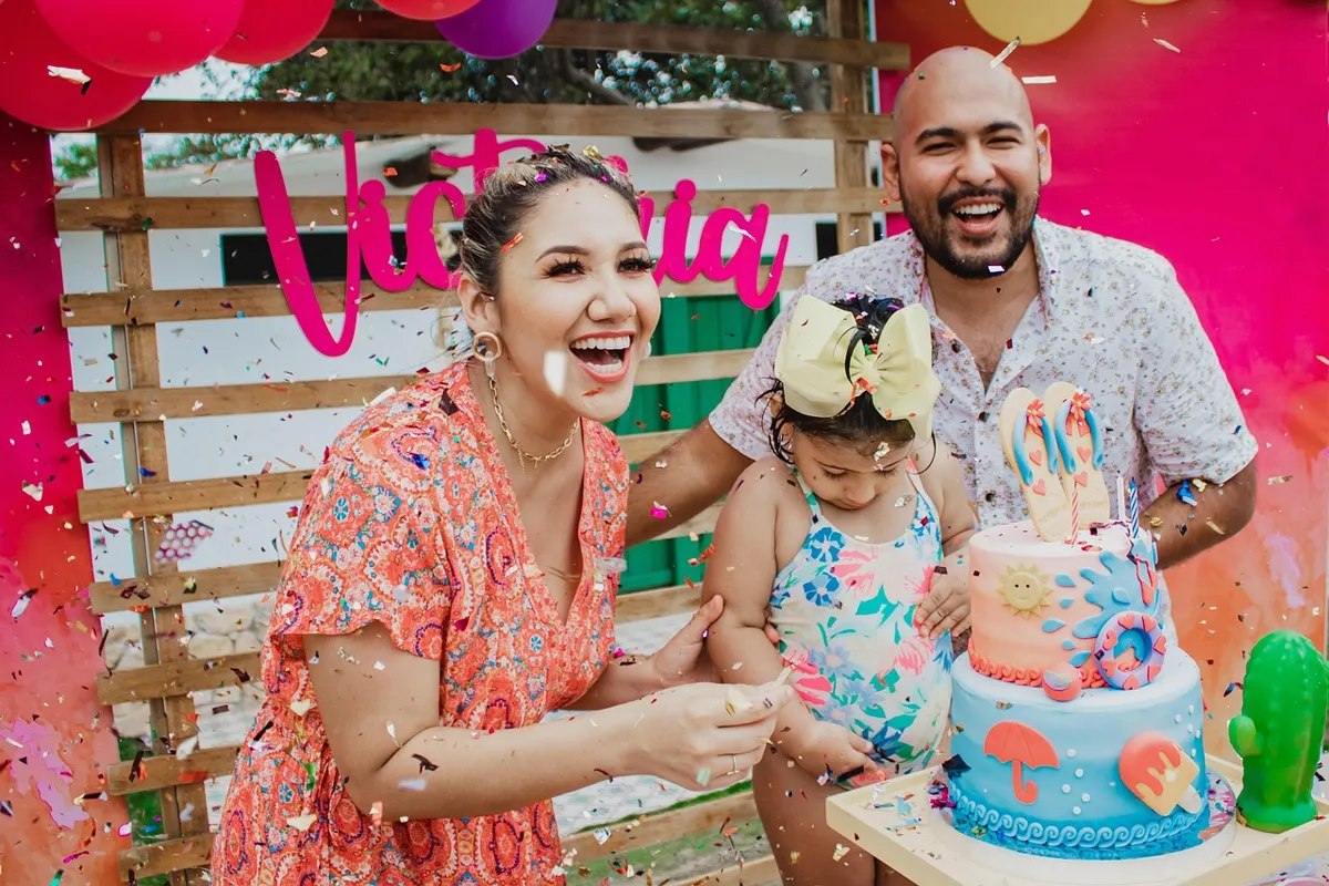 Family celebration with cake