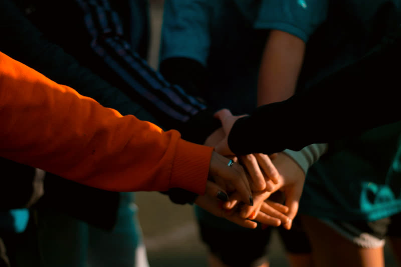 A group huddled together outdoors
